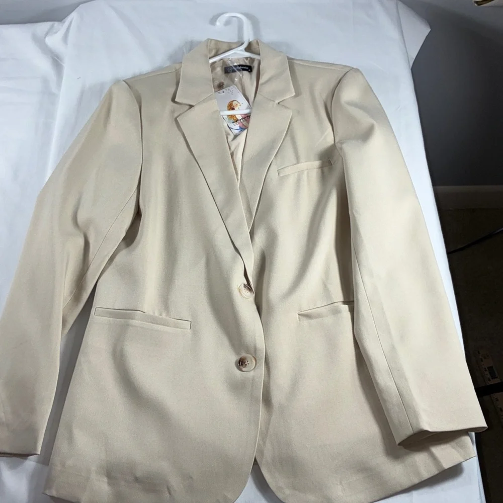 PRETTYGARDEN Women's Spring Medium Khaki Business Casual Blazers Notch Lapel - Picture 2 of 6